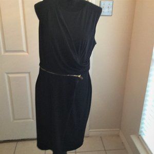 Vince Camuto Black Faux Draped Wrap Zip Dress